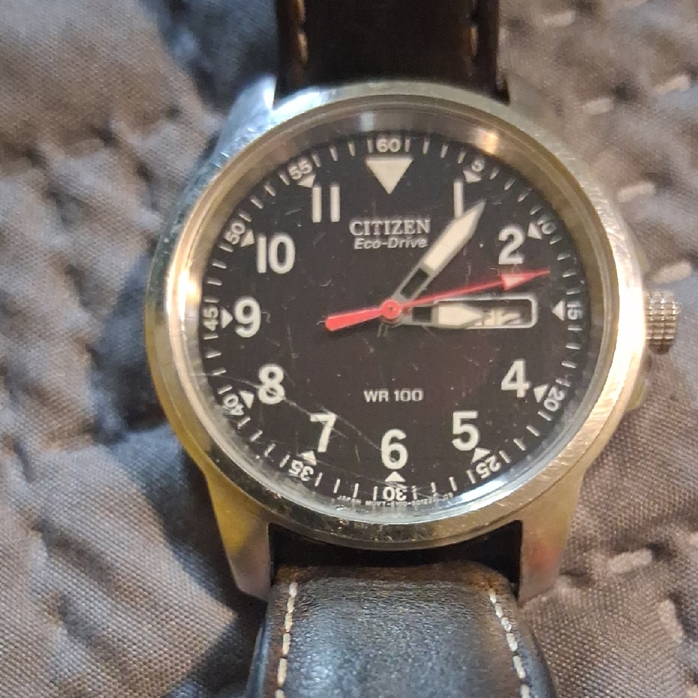 Citizen Black Dial Watch with Red Seconds Hand